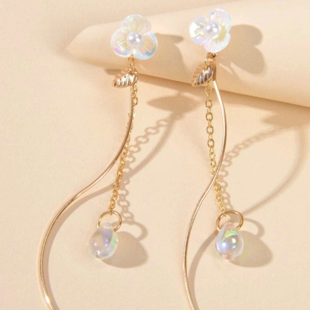 🌺3/$20! Flower Stud Drop Chain Earrings! Bridal/Bridesmaid🌺 NWOT